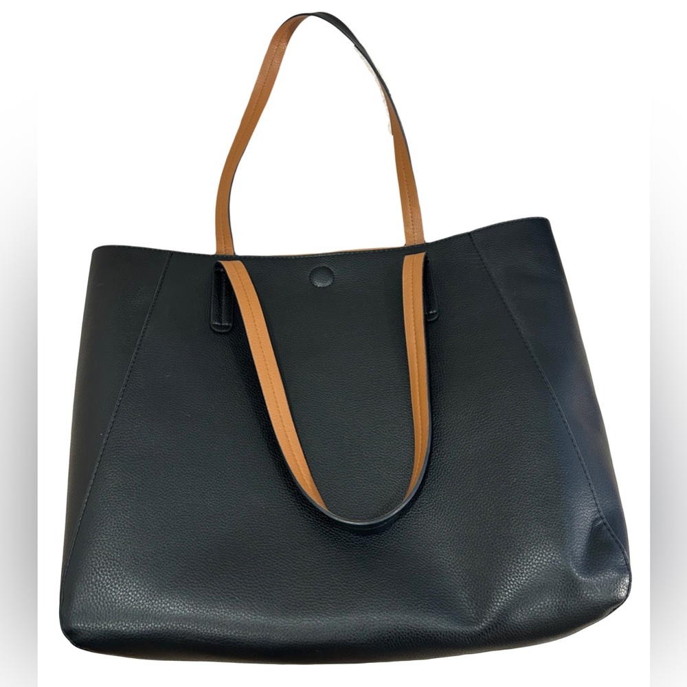 Black Faux Leather Reversible Tote Bag